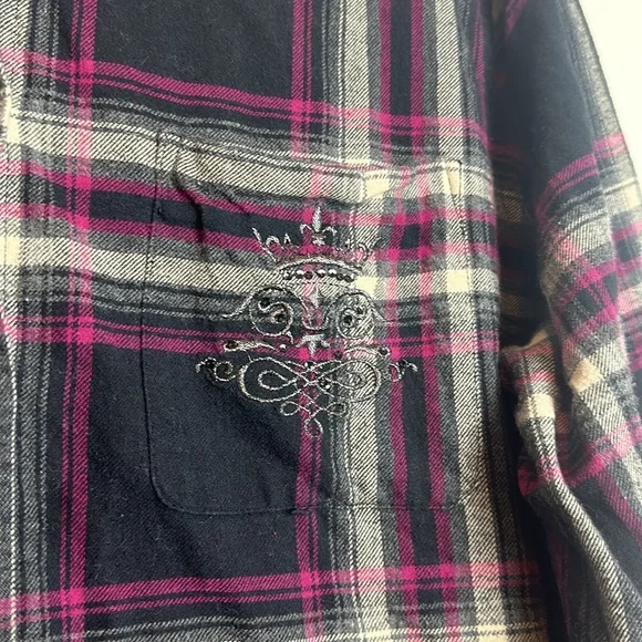 Soft Surroundings Pink Black Plaid Flannel Button Down Tunic Size 1X - Picture 4 of 12